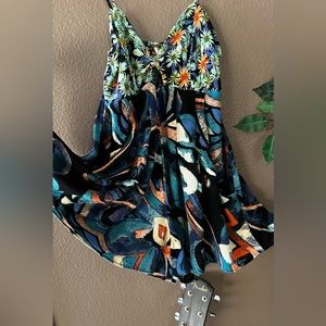 Free People Abstract Print Front Cut Out Smocked Flowy Romper